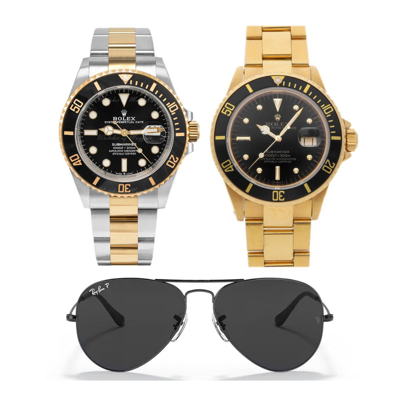 2 ROLEX DORADONEGRO + BICOLOR + 1GAFAS RAYB